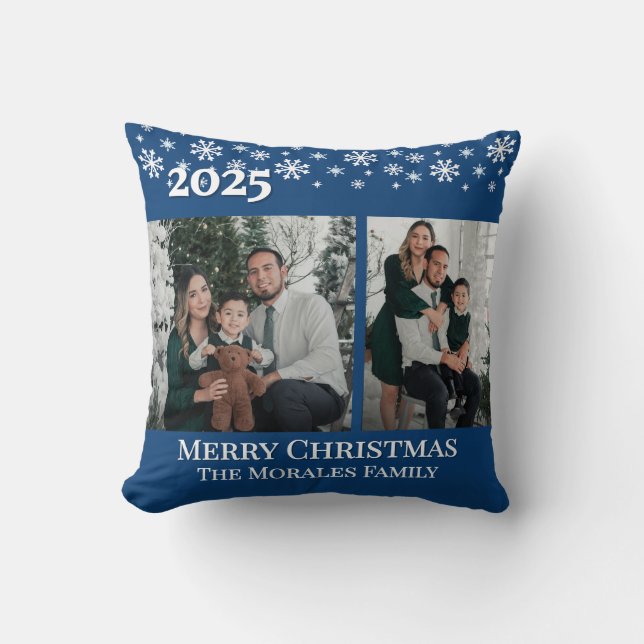 Elegant 2 Photo Blue Keepsake Family Photo Kudde (Framsida)