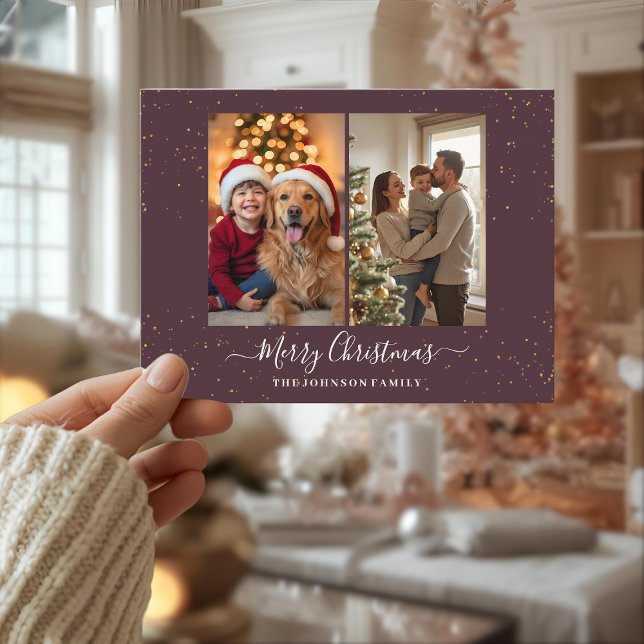 Elegant  2 Photo Christmas Card Helg Vykort (Skapare uppladdad)
