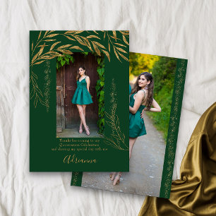 Elegant 2 Photo Emerald Grönt och Guld Löv Tack Kort