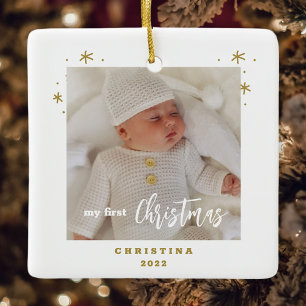 Elegant 2-sidig Första julen Babys foto C Julgransprydnad Keramik