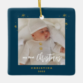 Elegant 2-sidig Första julen Babys Foto Julgransprydnad Keramik