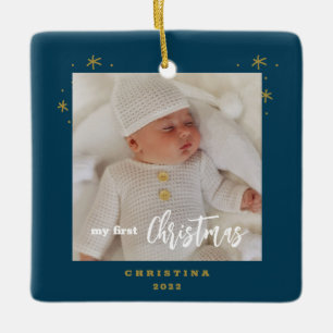 Elegant 2-sidig Första julen Babys Foto Julgransprydnad Keramik