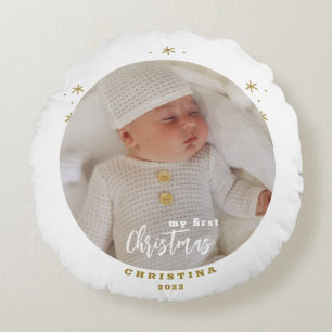Elegant 2-sidig Första julen Babys foto R Rund Kudde