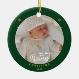 Elegant 2-sidig Min Första Jul Babys Foto Julgransprydnad Keramik