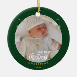 Elegant 2-sidig Min Första Jul Babys Foto Julgransprydnad Keramik