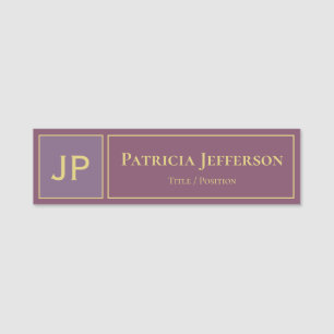Elegant 2 Tones Plum Mauve & Gult: Monogrammed Namnbricka