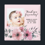 Elegant 2 x 2 Rosa TACK FÖR KOMMER! Christening Magnet<br><div class="desc">Denna elegant,  rosa och söt presentmagnet är ett underbart sätt att tacka alla gäster för att de gått med er i er julklingsdag firande. Svart text ställs in med populär typografi. Textteckensnitt och färg kan ändras på EDIT-menyn.</div>