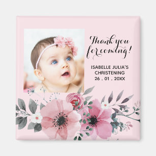 Elegant 2 x 2 Rosa TACK FÖR KOMMER! Christening Magnet