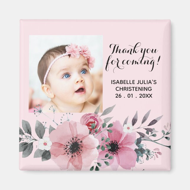 Elegant 2 x 2 Rosa TACK FÖR KOMMER! Christening Magnet (Framsidan)