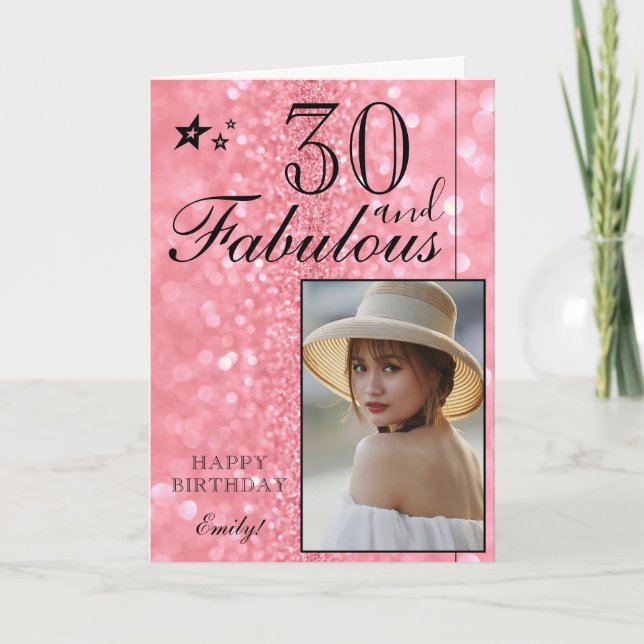 Elegant 30-års födelsedags fotomall | Anpassningsb Kort (Framsida)