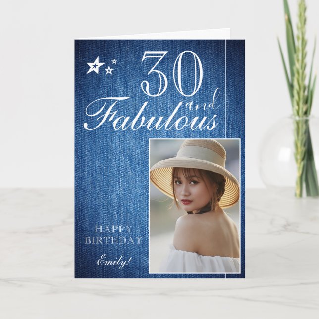 Elegant 30-års födelsedags fotomall | Anpassningsb Kort (Framsida)