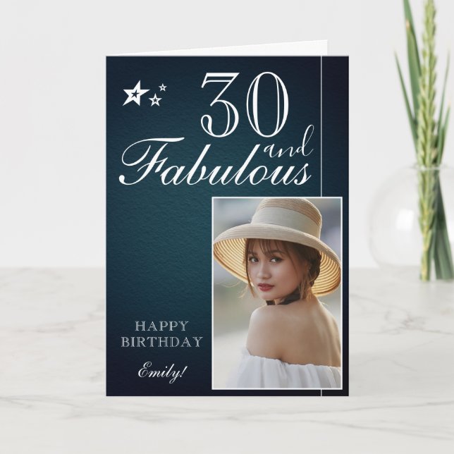Elegant 30-års födelsedags fotomall | Anpassningsb Kort (Framsida)