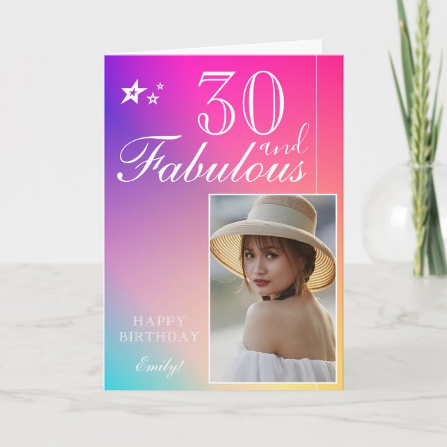 Elegant 30-års födelsedags fotomall | Anpassningsb Kort (Framsida)