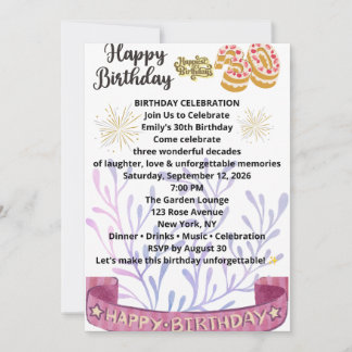 Elegant 30-års födelsedagsinbjudan – Chic blomster Inbjudningar