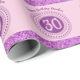 Elegant 30-årsdag Rosa Glitter med Ränder Presentpapper