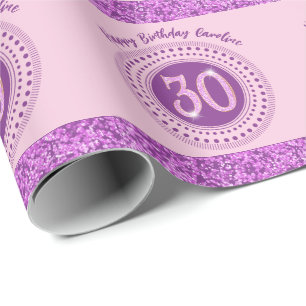 Elegant 30-årsdag Rosa Glitter med Ränder Presentpapper