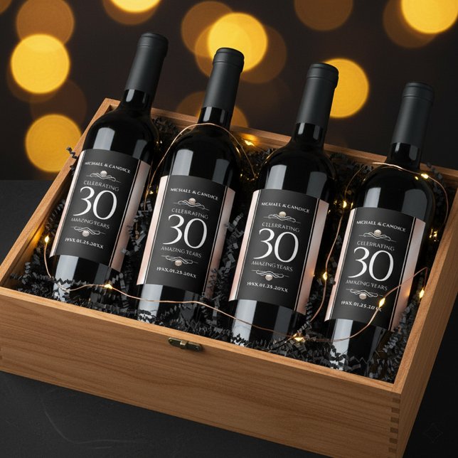 Elegant 30:e årsdagen för Pearl Bröllop Firande Vinflaska Etikett (30th Pearl Wedding Anniversary Wine/Liquor Drink Label Cover Photo)