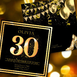 Elegant 30:e Guld-inbjudan till svart födelsedag Inbjudningar