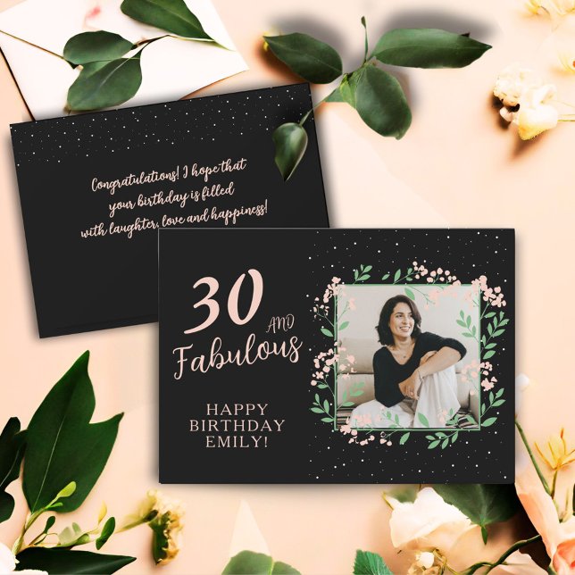 Elegant 30 och foto med blommor 30års födelsedag kort (Skapare uppladdad)