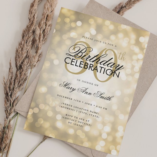 Elegant 30års födelsedag Glam Guld Shimmer Ljus Inbjudningar (Elegant 30th Birthday Glam Gold Shimmer Lights Invitation)