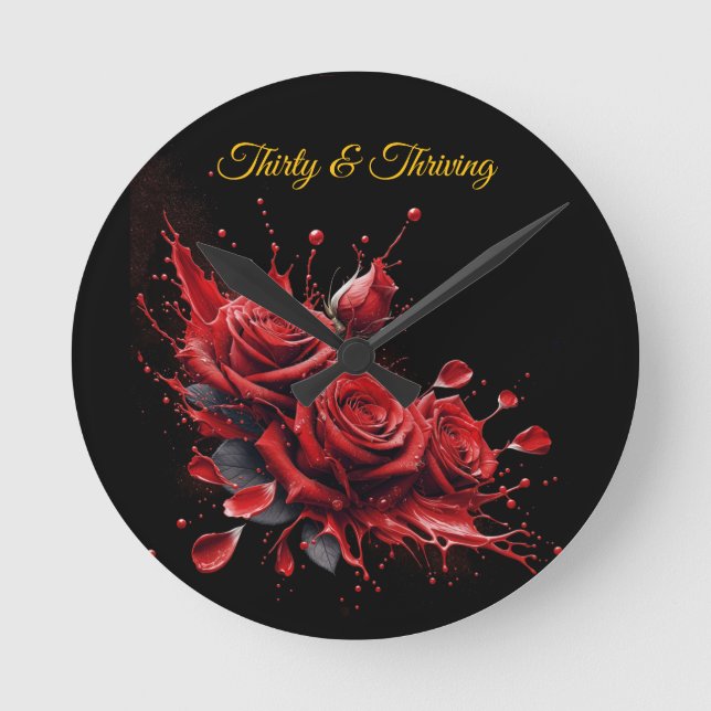 Elegant 30års födelsedag - Ro i Bloom Rund Klocka (Framsida)