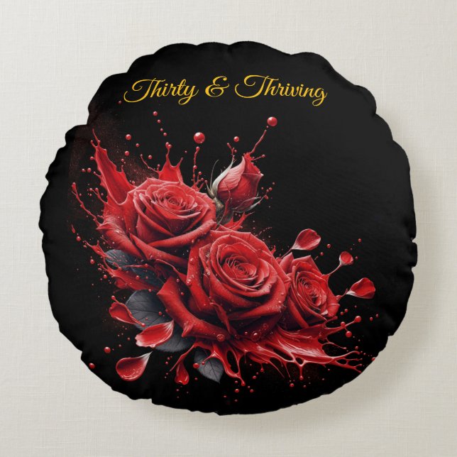 Elegant 30års födelsedag - Ro i Bloom Rund Kudde (Framsidan)