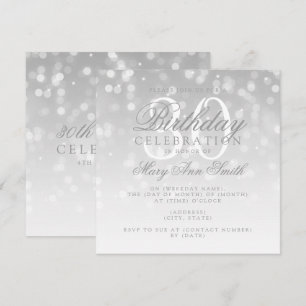 Elegant 30års födelsedag Silver Bokeh Gnistra Ljus Inbjudningar