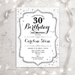 Elegant 30års födelsedag - Vitinbjudan till Silver Inbjudningar<br><div class="desc">Inbjudan till elegant 30års födelsedag. Snyggtens utformning i vitt och silver. Innehåller dämpat mönster,  skriptteckensnitt och faux glitter silver konetti. Perfekt för ett glam,  helt vita födelsedag. Kan anpassas för att visa vilken ålder som helst. Berätta om du behöver anpassa dig ytterligare.</div>