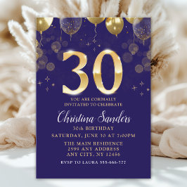 Elegant 30th Birthday Invitation with Gold Ballons Inbjudningar