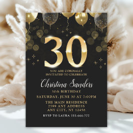 Elegant 30th Birthday Invitation with Gold Ballons Inbjudningar