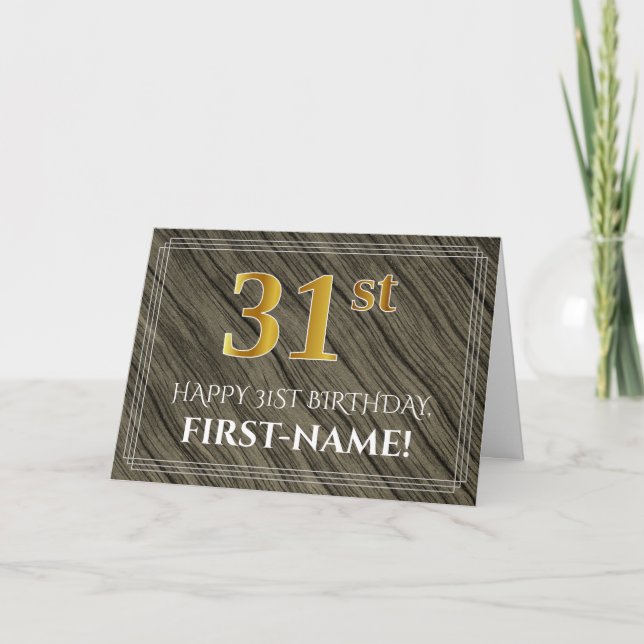 Elegant 31a Birthday: Faux Wood, Faux Guld look Kort (Framsida)