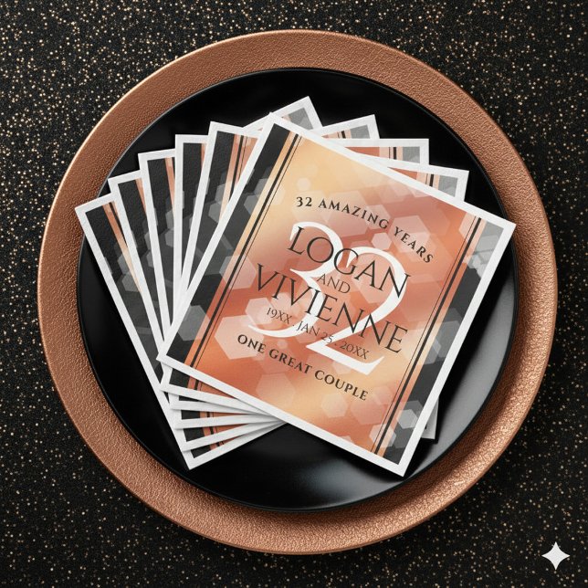 Elegant 32:a Bronze Bröllop-årsdagen Pappersservett (Elegant 32nd Bronze Wedding Anniversary Napkins Cover Photo)