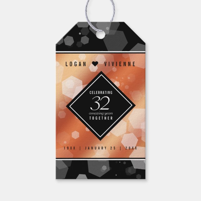 Elegant 32:a Bronze Bröllop-årsdagen Presentetikett (Framsidan)