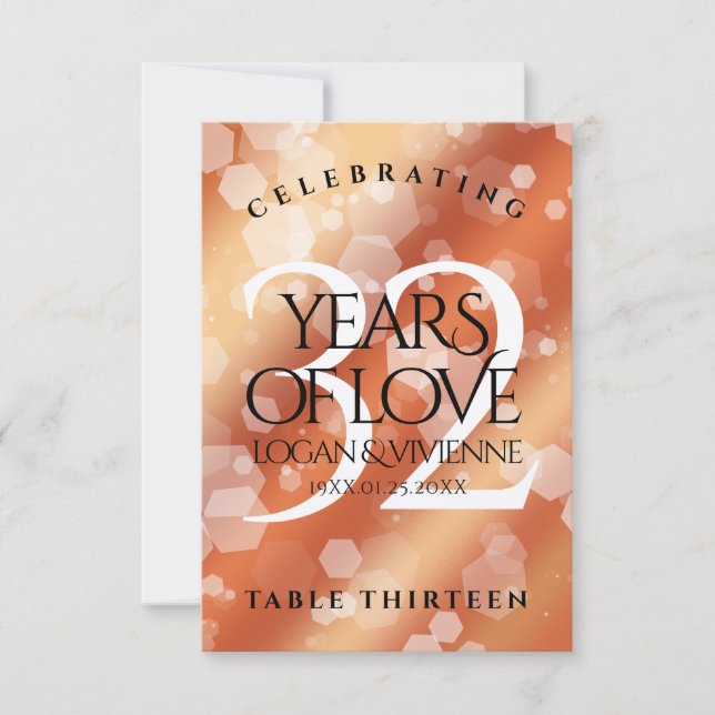 Elegant 32:a Bronze Bröllop-årsjubileet Bord kort (Framsida)