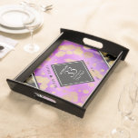 Elegant 33:e Amethyst Bröllop-årsdagen Frukostbricka<br><div class="desc">Fira den 33:e ametystdagen bröllop-årsdagen med den här snyggten serveringsbrickan! Elegantens svarta och vita bokstäver med guld-dammad hexagonala konfetti på ametystbakgrunden lägger till en minnesvärd beröring för detta speciella tillfälle och extraordinära milstolpe. Anpassa med parets namn och data i giftermål. Design © W.H. Sim. Se mer på zazzle.com/expressionsoccasions</div>