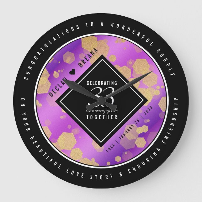 Elegant 33:e Amethyst Bröllop-årsdagen Stor Klocka (Framsida)