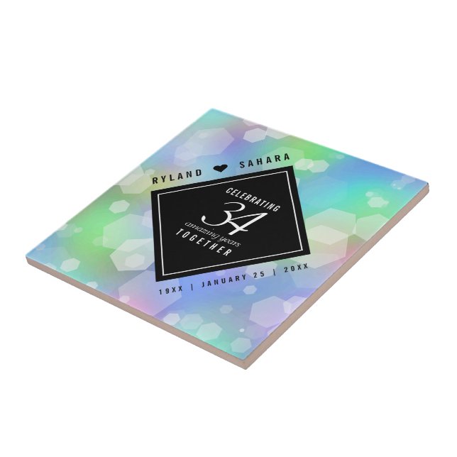 Elegant 34:e årsdagen för Opal Bröllop Firande Kakelplatta (Sidan)