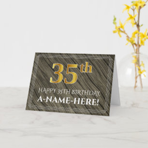 Elegant 35e Birthday: Faux Wood, Faux Guld look Kort
