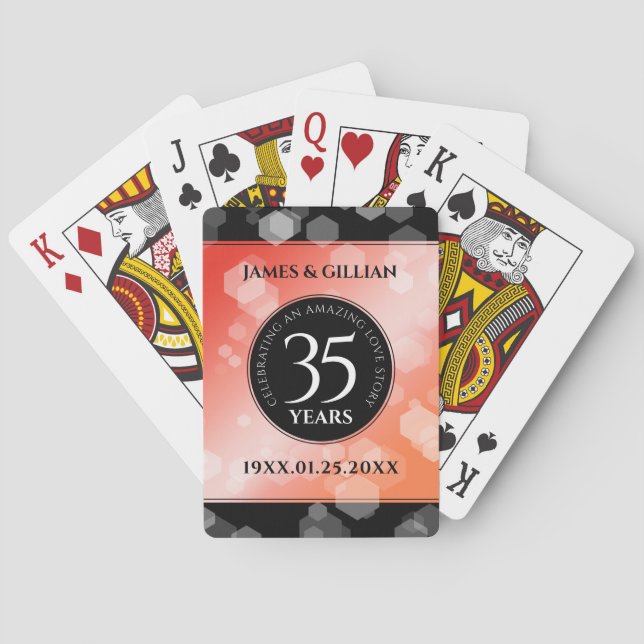 Elegant 35e Coral Bröllop-årsdagen Firande Casinokort (Baksidan)