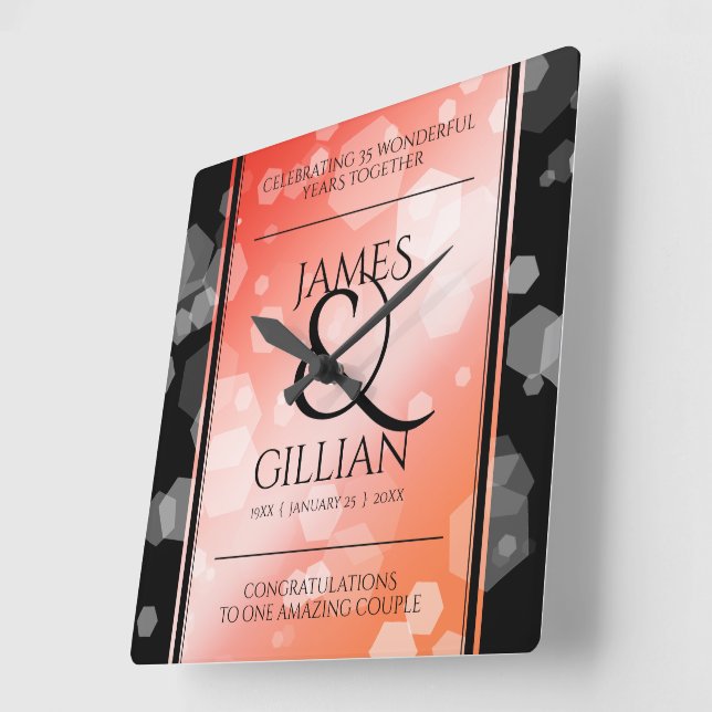 Elegant 35e Coral Bröllop-årsdagen Firande Fyrkantig Klocka (Vinkel)