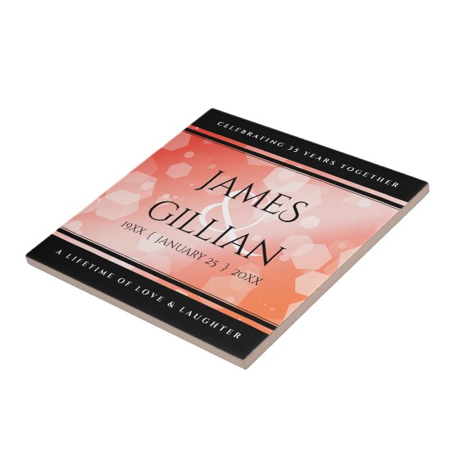 Elegant 35e Coral Bröllop-årsdagen Firande Kakelplatta (Sidan)