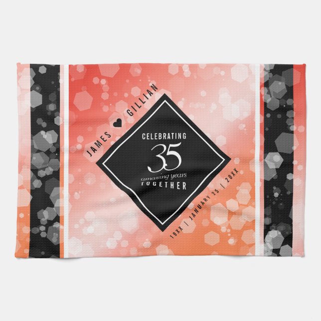 Elegant 35e Coral Bröllop-årsdagen Firande Kökshandduk (Horisontell)