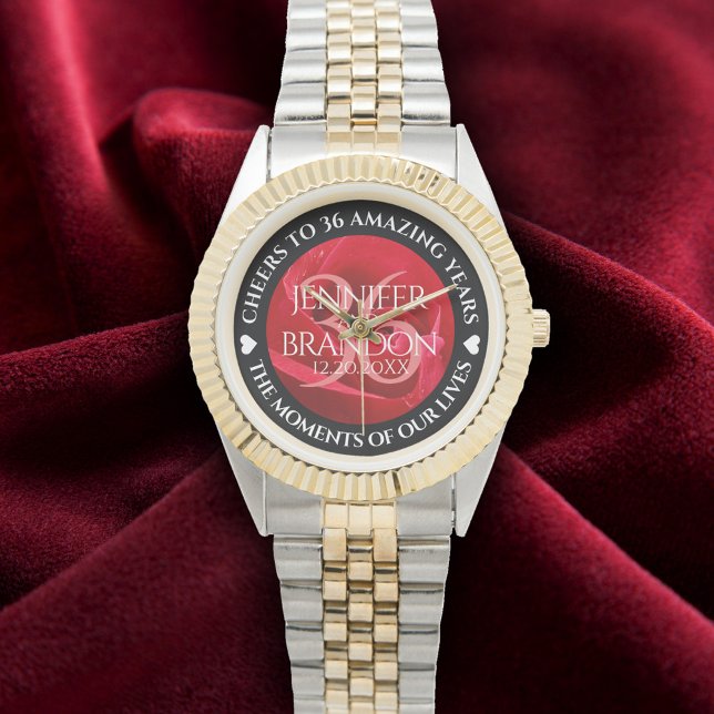 Elegant 36:e årsdagen för Firande vid Bröllop i Ro Armbandsur (Elegant 36th Rose Wedding Anniversary Wristwatch Cover Photo)