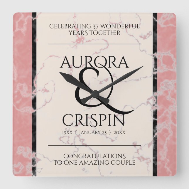 Elegant 37:e årsdagen för Alabaster Bröllop Fyrkantig Klocka (Framsida)