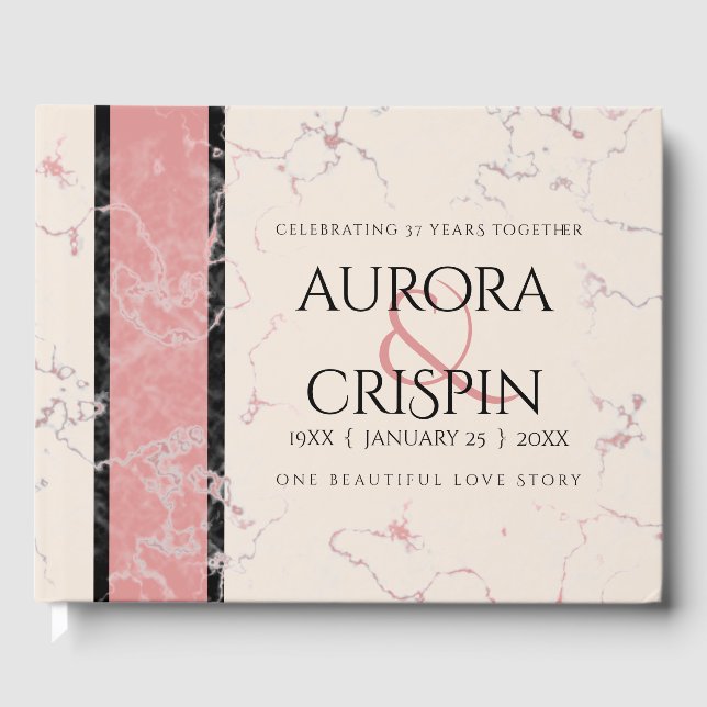 Elegant 37:e årsdagen för Alabaster Bröllop Gästböcker (Framsida)