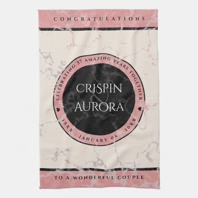 Elegant 37:e årsdagen för Alabaster Bröllop Kökshandduk (Vertikal)