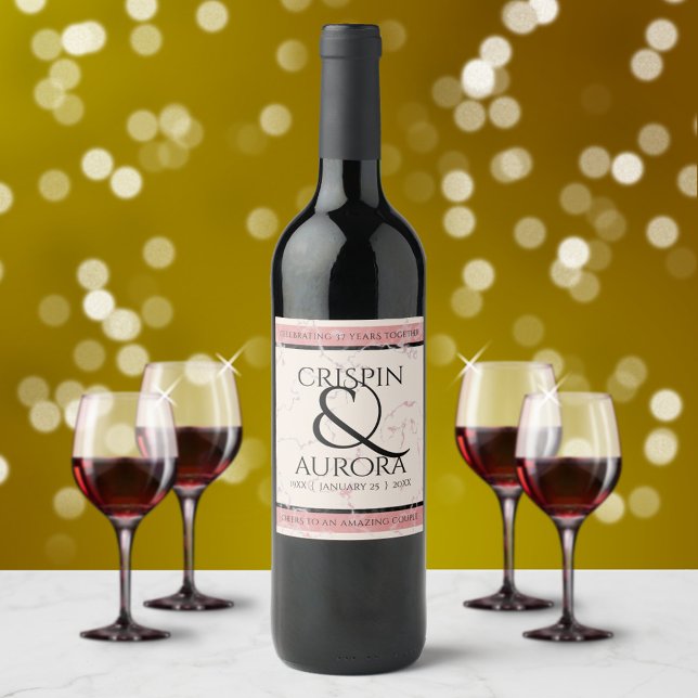 Elegant 37:e årsdagen för Alabaster Bröllop Vinflaska Etikett (Skapare uppladdad)