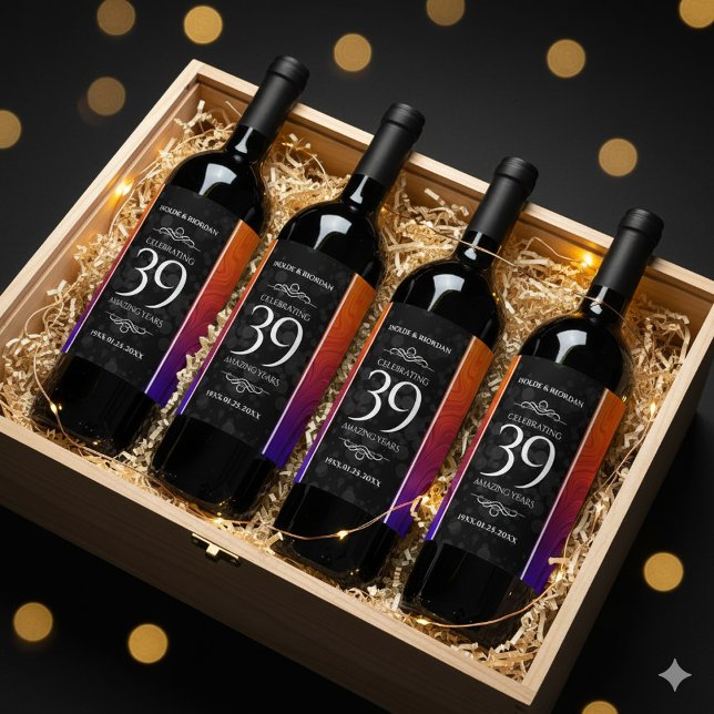 Elegant 39:e Agate Bröllop-årsdagen Vinflaska Etikett (39th Agate Wedding Anniversary Wine/Liquor Drink Labels Cover Photo)