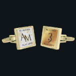 Elegant 3:e läderårslänkar i Bröllop Guldpläterade Manschetterknappar<br><div class="desc">Fira den tredje läderårsdagen i bröllop i stil med dessa minnesvärda dykare! Svart elegant med guld-dammade hexagonala konfetti på lyxaktiga vita läder- och guld-folie på bakgrunder ger en minnesvärd beröring för detta särskilda tillfälle och denna milstolpe. Anpassa med parets initialer och data i giftermål. Design © W.H. Sim. Se mer...</div>