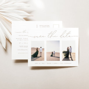 Elegant 3 Foto Bröllop spara datum vykort